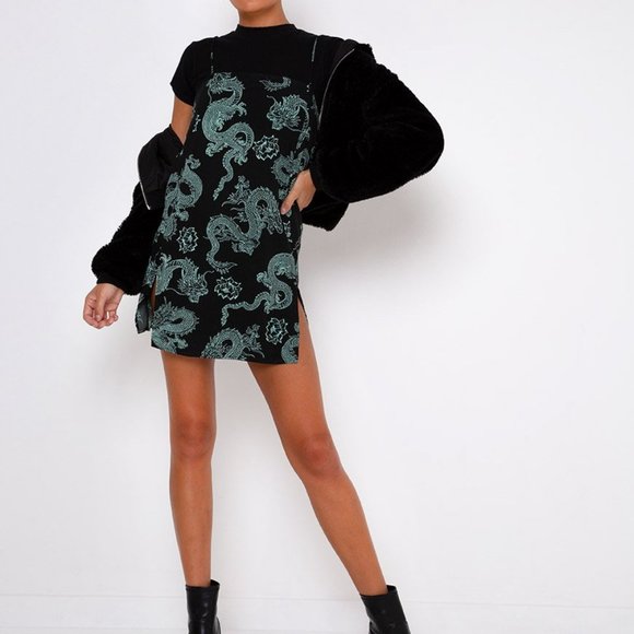 Motel Rocks Dresses & Skirts - Motel Rocks Tista Green and Black Dragon Slip Dress